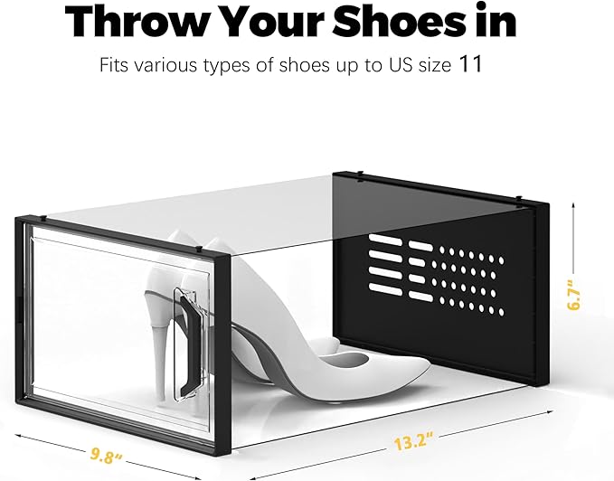 SEE SPRING X-Large Shoe Storage Box Fit Size 11, Clear Plastic Stackable Shoe Organizer for Closet, Space Saving Sneaker Shoe Rack Containers Bins Holders for Entryway, Under Bed, 12 Pack Black