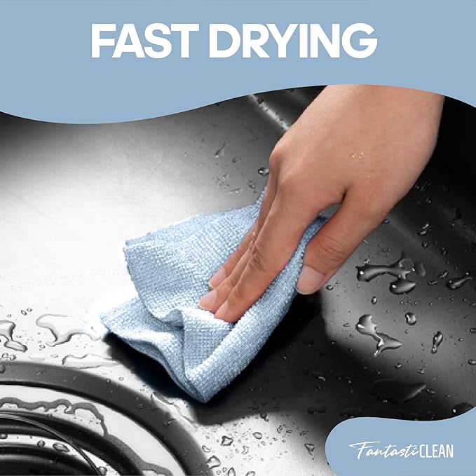 Fantasticlean Microfiber Cleaning Cloth Roll -60 Pack, Tear Away Paperless Towels, 8" x 8", Reusable Washable Rags, for House Kitchen, Pet, Office, Indoor Outdoor, Compact and Portable (Baby Blue)