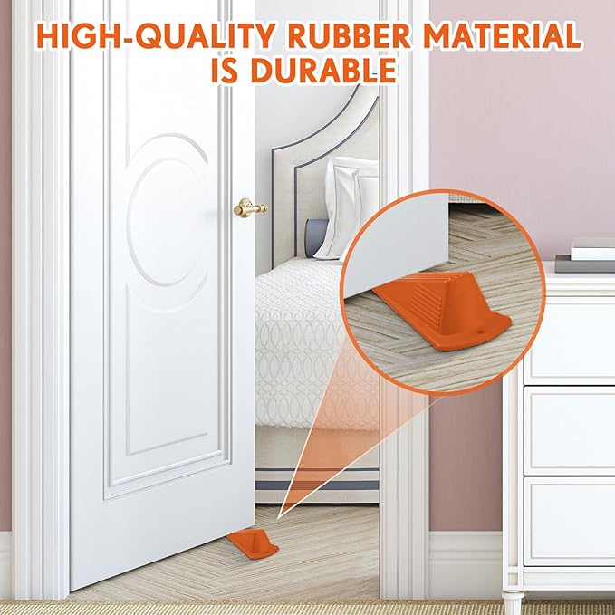 Frienda 8 Pcs Jumbo Door Stoppers Heavy Duty Door Stopper Tall up to 2inch Tall Wedge TPR Large Wedge Stackable Big Rubber Doorstop for Hotel Carpet Hardwood Concrete and Tile (Orange)