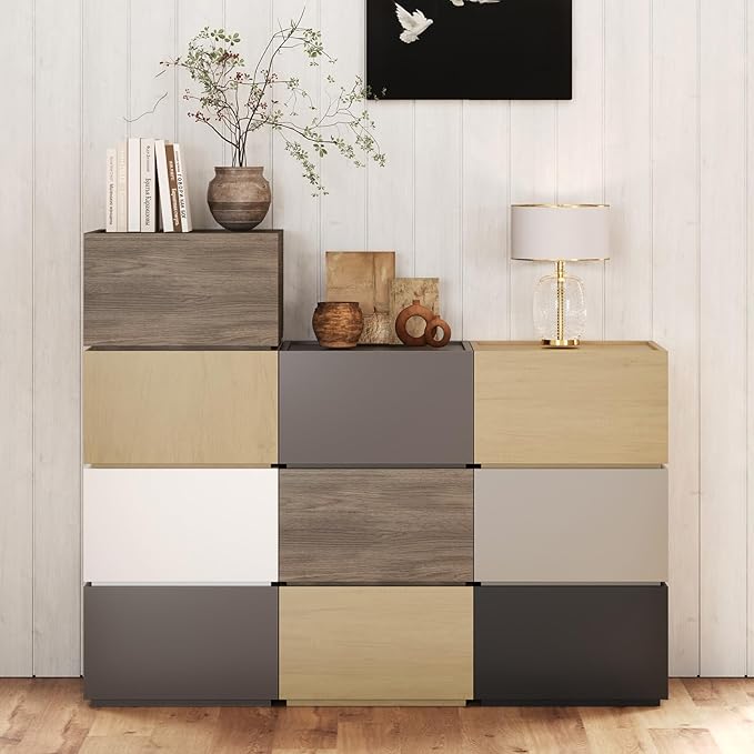 Stackable Storage Drawers, Wooden Drawer Storage Organizer, End Table with Wooden Drawers, Small Storage Cabinet, Modular Design, Available in 2 Sizes for Versatile Use White Small Set 1