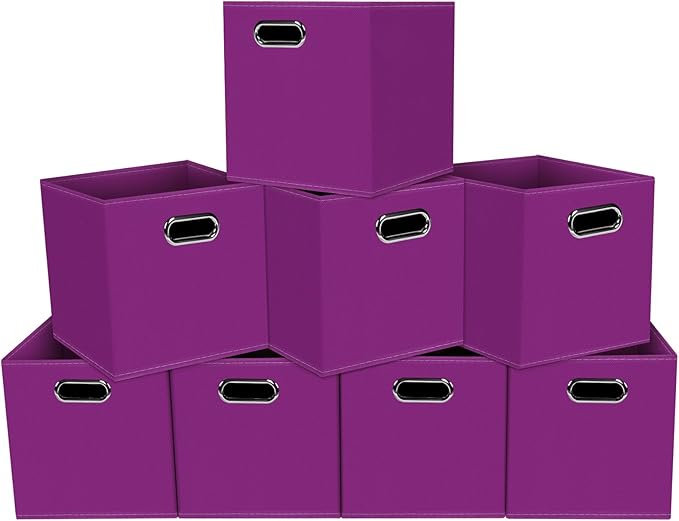 Fabric storage bins Cubes, Fabric Cube Organizer with Handle, Foldable Cube Bins for Cloth or Accessary Storage, 11x11x11, Set of 8, (Purple)