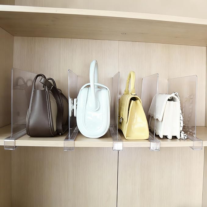 8 Pack Shelf Divider for Closet Acrylic, Clear Purse Organizer for Closet Perfect for Sweater, Shirts, Handbags in Bedroom and Kitchen, Acrylic Bookshelf for Organization