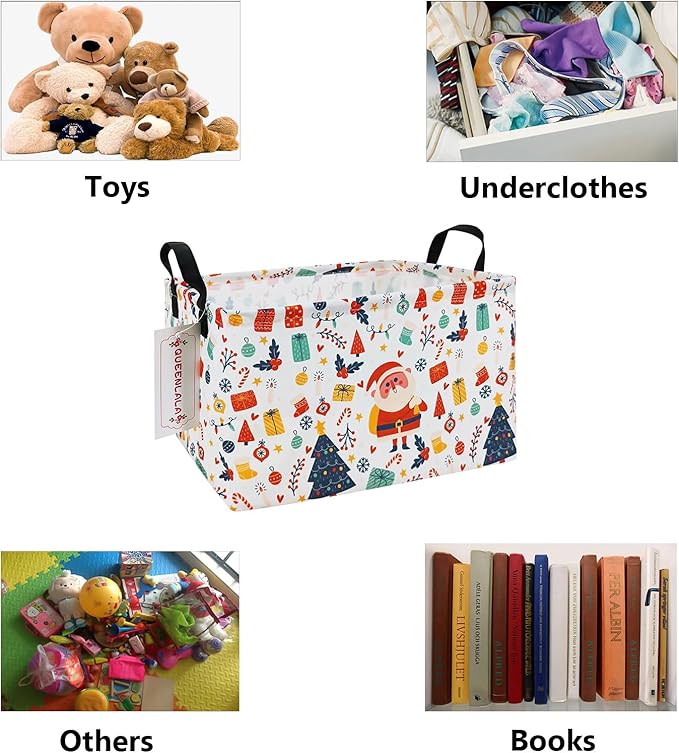 QUEENLALA Rectangular Laundry Hamper/Foldable Nursery Laundry Basket for Organizing/Storage Bin Baskets/Children Toy Office Bedroom/Toy Bin Closet Shelf Baskets（Rec-Father Christmas）