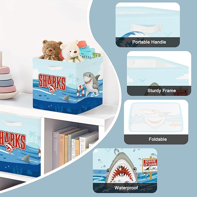 Clastyle Ocean Animals Storage Cube Organizer Set Foldable Closet Clothes Cube Storage Bin Storage Box Chest Book Shelf Basket,Shark,11.8x11.8x11.8 in