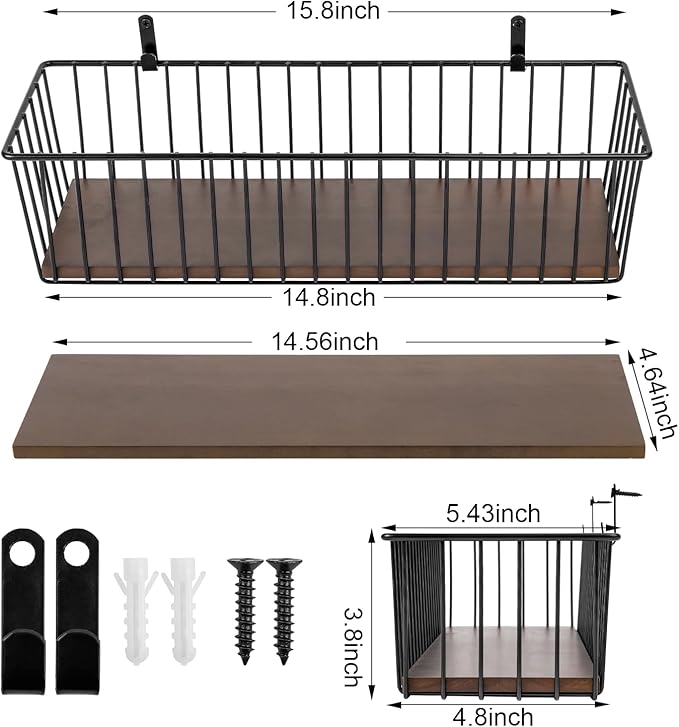Wetheny Extra large Hanging Wire Basket with Detachable Wood Base and Steel Hooks - Farmhouse Décor Toilet Paper Basket - Wire Storage Organizer for Bathroom, Kitchen, Pantry, Garage ( 1 Pack)