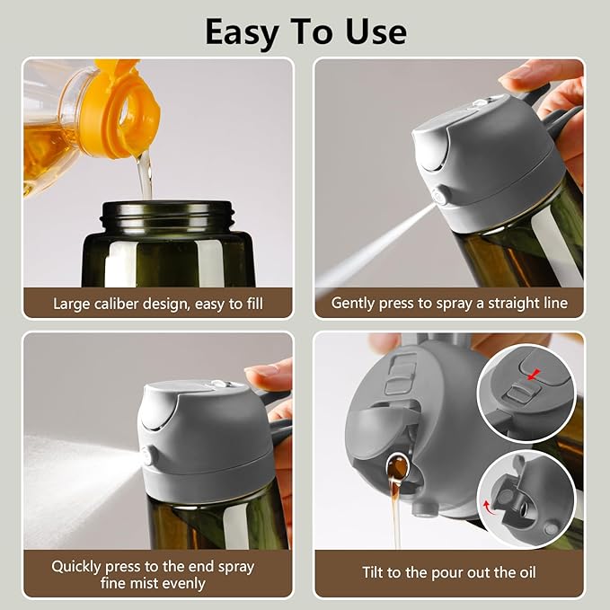 2PCS Olive Oil Dispenser and Oil Sprayer – 16oz/470ml Glass Light-Proof Oil Pourer for Kitchen, Air Fryer, Cooking, Salad, and BBQ