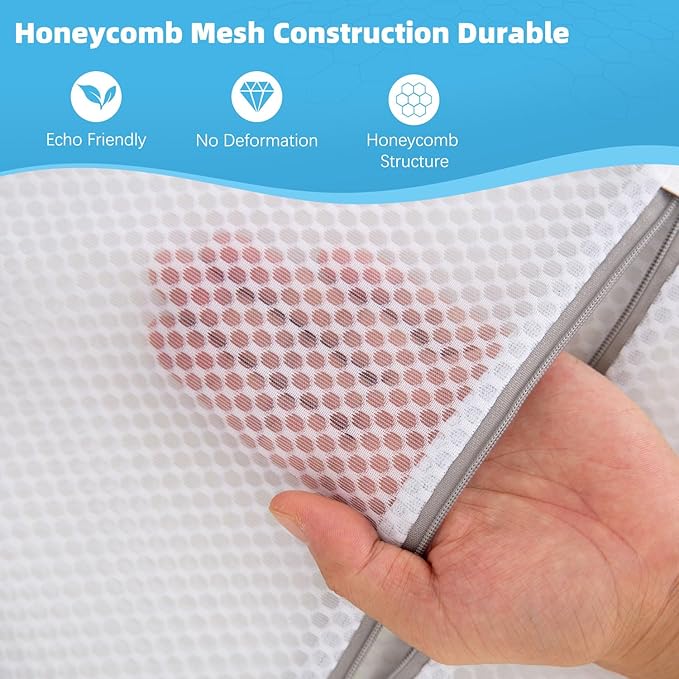 Honeycomb Mesh Laundry Bags for Delicates - 12x16 Inches Medium Washing Bags for Bras, Lingerie, Socks, Baby Clothes - Gentle Wash Protection with Zipper Closure (12)