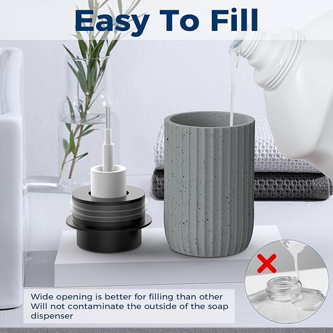 Ceramic Foaming Hand Soap Dispenser，12 oz Bathroom Soap Dispensers， Lotion Dispenser for Kitchen, Refillable Matte Streaks Soap Dispenser with Large Pump (Gray)
