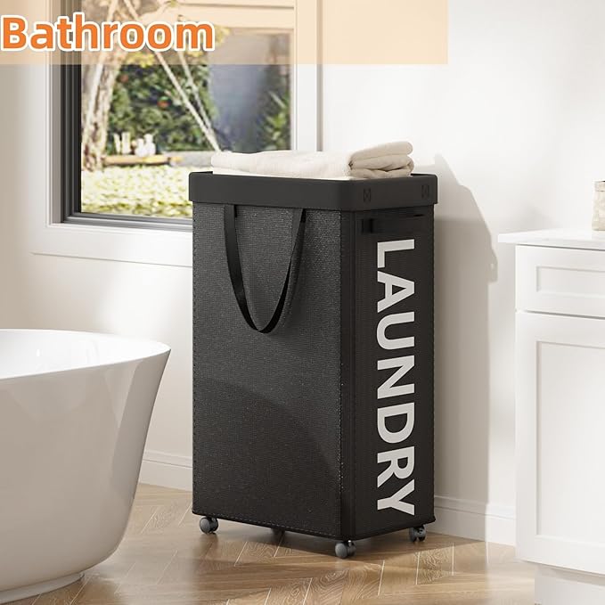 Laundry Basket with Wheels, 90L Rolling Laundry Hamper with Wheels, Large Clothes Hamper on Wheel with Removable Mesh Bag for Bedroom, Dorm Room Essentials, Black