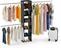 Closet System, 17" Wide Closet Organizer System with 3 Hanging Rods, Wood Tower Closet Storage for Walk In Closets, Wall Mounted Wardrobe Organizer Kit, Bedroom, Fits Spaces 5-9 ft, Black