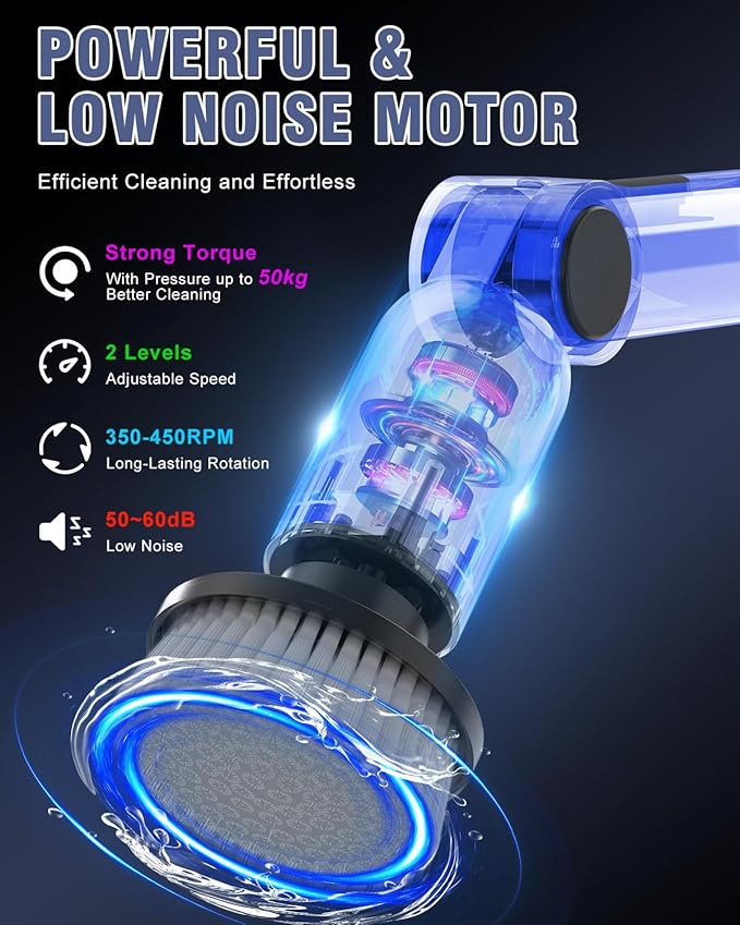 Homtronics Electric Spin Scrubber, [IPX8 Waterproof ] [50KG Torque] Shower Scrubber with 9 Brush Heads, 2 Speed Mode, 4 Adjustable Angles, Electric Brush for Cleaning for Bathroom Floor Tile