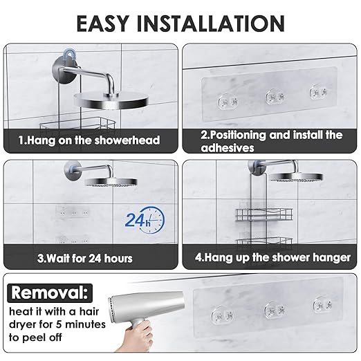 Lsnisni 12 Pack Shower Caddy Adhesive Replacement, Strong Adhesive Strips, Waterproof Hooks, No Drilling, for Bathroom Storage Shelves and Kitchen Racks