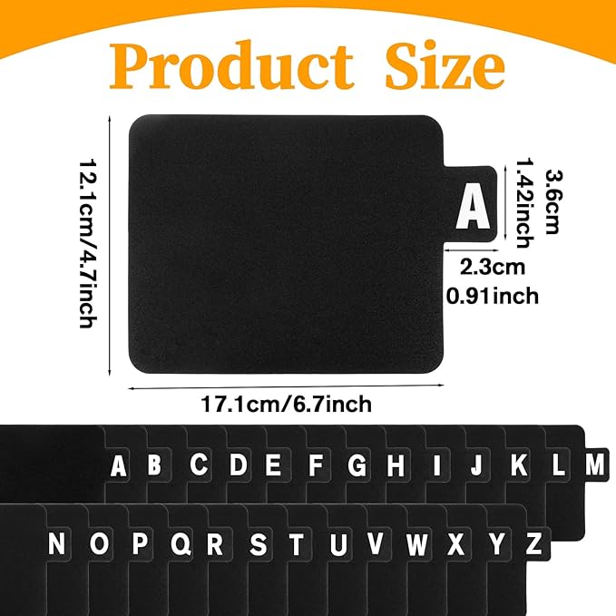 26 Pcs CD Dividers A-Z with Tabs Vinyl Record Organizer Tabs CD Alphabet Dividers Index Card Alphabet Tab Divider Book Holder Organizer Guides, 6.7 x 4.7Inch, Black