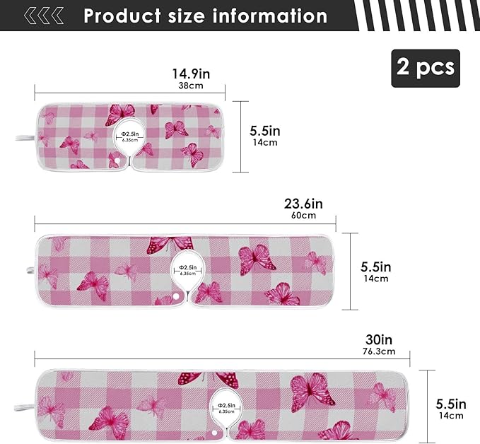 Sink Faucet Absorbing Mat Kitchen Sink Splash Guard Splash Faucet Drip Catcher for Bar RV Bathroom 2PCS 14.9x5.5in Checkered Pink and White Butterflies