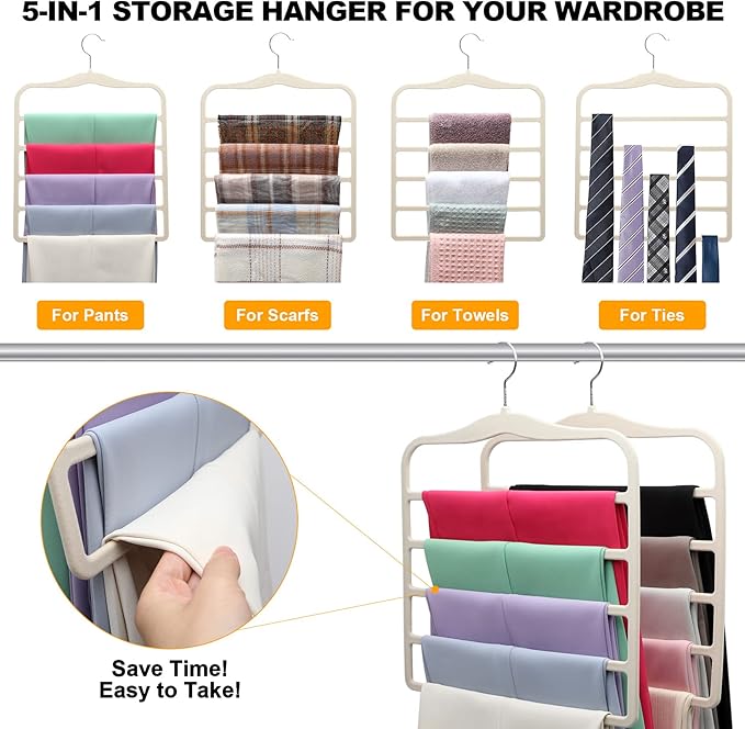 Closet Organizers and Storage,3 Pack Velvet Pants-Hangers-Space-Saving,Non Silp 5 Tier Scarf Jeans Closet Organizer,Dorm Room Essentials for College Students Girls Boys Guys,Organization and Storage