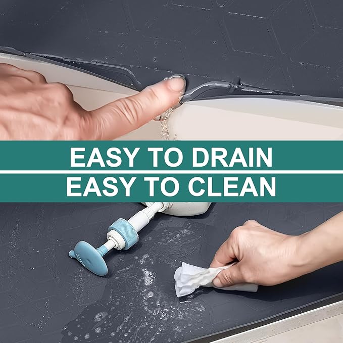 Under Sink Mat, 28" x 22" Waterproof Silicone Under Sink Tray for Kitchen & Laundry Cabinets, Kitchen Cabinet Shelf Protector, Up to 3 Gallons Liquid, Fits 36 inch Standard Cabinet (Blue Grey)