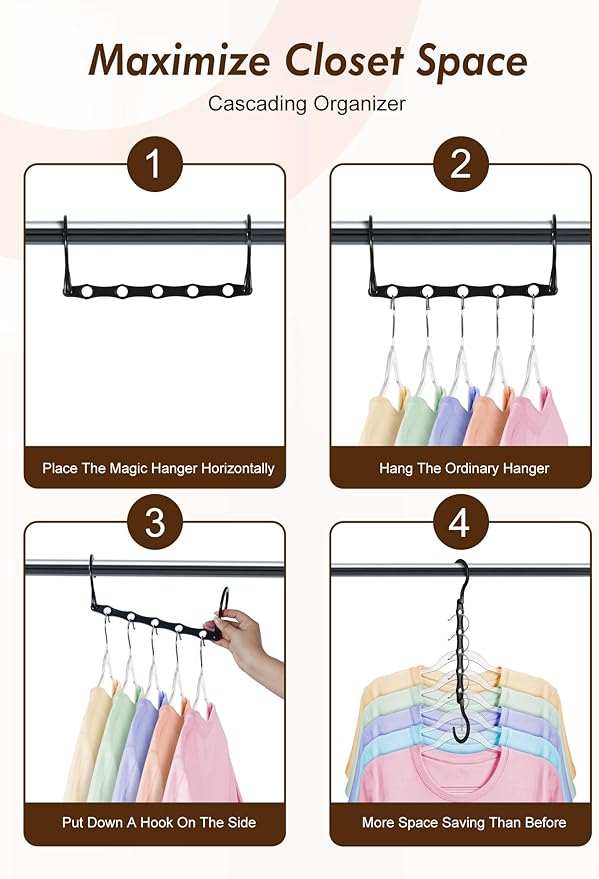 HOUSE DAY Closet Organizers and Storage 12 Pack, College Dorm Room Essentials, Multifunctional Organizer Magic Space Saving Hangers with 5 Holes, Storage Organization for Wardrobe Closet