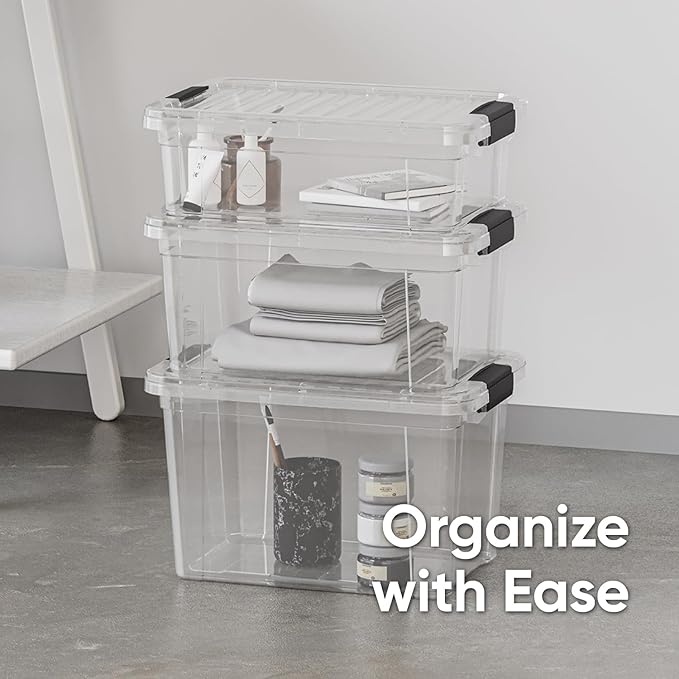 Superio Clear Storage Boxes with Lids, 8.75 Quart Plastic Container Bins for Organizing, Stackable Crates, BPA Free, Non Toxic, Odor Free, Organizers for Home, Office and Dorm, 3 Pack