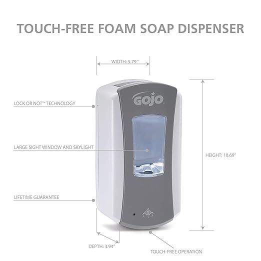 GOJO LTX-12 Touch-Free Foam Soap Dispenser, Gray/White, for 1200 mL GOJO LTX-12 Soap Refills (Pack of 1) - 1984-04