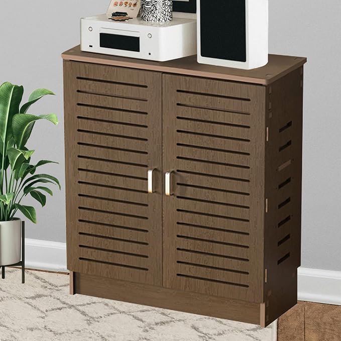 WiFi Router Storage Cabinet, PVC Floor Standing Router Storage Box Modem, Power Strip and Cable Management Hider Organizer for Home and Office (Walnut)