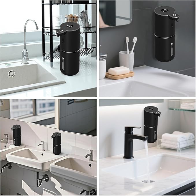 Automatic Liquid Soap Dispenser Touchless, USB Rechargeable Smart Hand Soap Dispenser, 6-Level Adjustable, 12.8oz/380mL, Compatible with Thick Thin Dish Soap for Bathroom Kitchen-Black