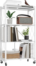 4 Tier Foldable Metal Storage Shelf with Wheels, 400 LBS Heavy Duty Collapsible Wire Shelving Unit, Rolling Utility Rack Cube Bookshelf for Kitchen Pantry Office Garage, 50" x 13" x 27" White