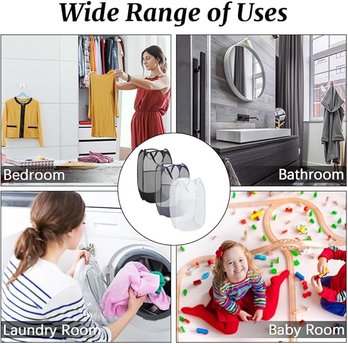 6Pcs Mesh Pop Up Laundry Hamper, FHDUSRYO Foldable Pop Up Hamper, Collapsible Laundry Basket with Carry Handles, Portable Dirty Clothes Basket with 6 Wash Bags, Mesh Hamper for Dorm Bedroom Travel