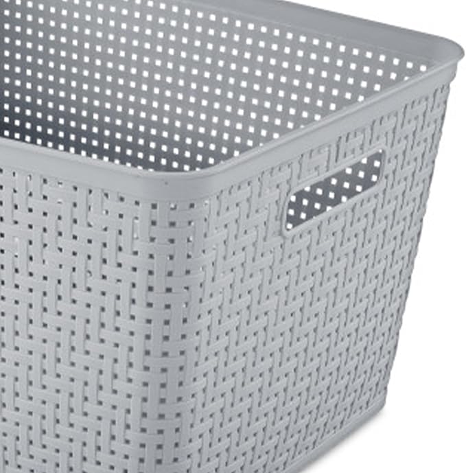 Sterilite 18 Pack Plastic Storage Bin Organization Containers, Tall Baskets, Cement