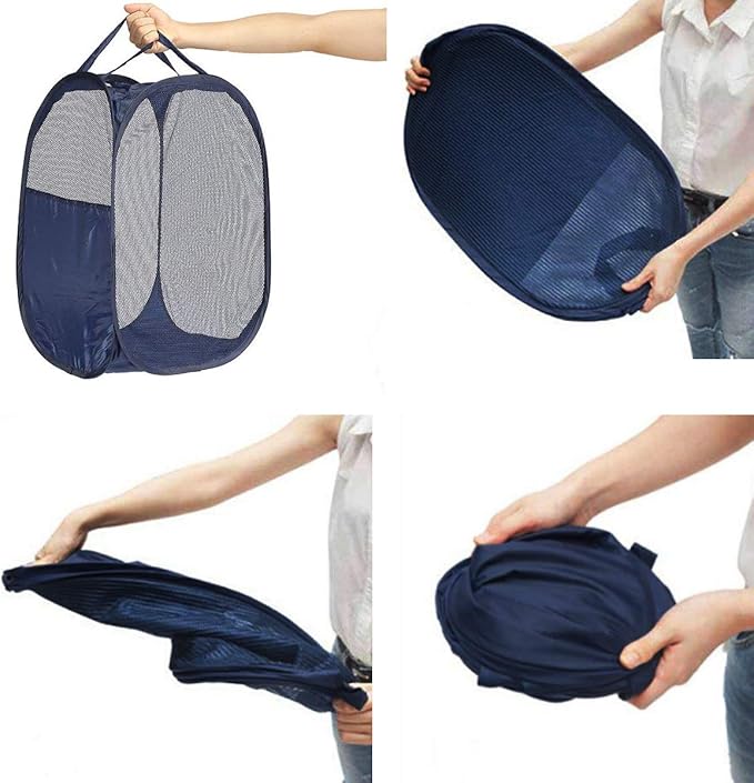 2 pop-up Laundry Hamper, Foldable mesh Laundry Baskets (Each with 2 Reinforced Handles), Black ……