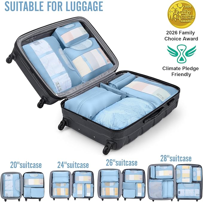 Veken 8 Set Packing Cubes for Travel Essentials, Suitcase Organizer Bags in 4 Sizes, Carry-On Luggage Accessories with Large Laundry & Hanging Toiletry Bag, Must-Have for Airplane, Road Trip & Camping