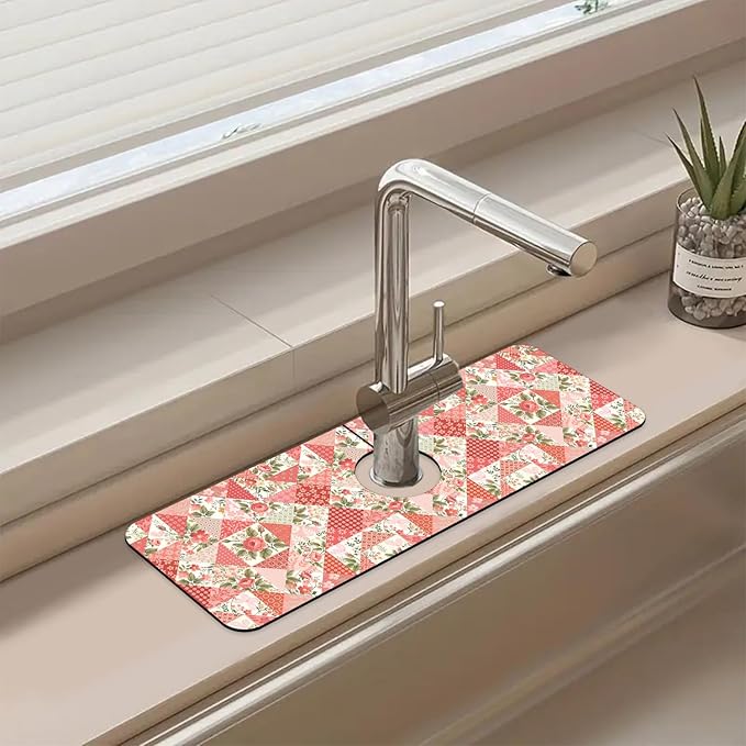 Sink Splash Guard Faucet Mat Roses and Butterflies Absorbent Fast Drying Mat Sink Gadgets Splash Guard Behind Faucet Drip Catcher for Kitchen Bathroom 15.5"X5.5"
