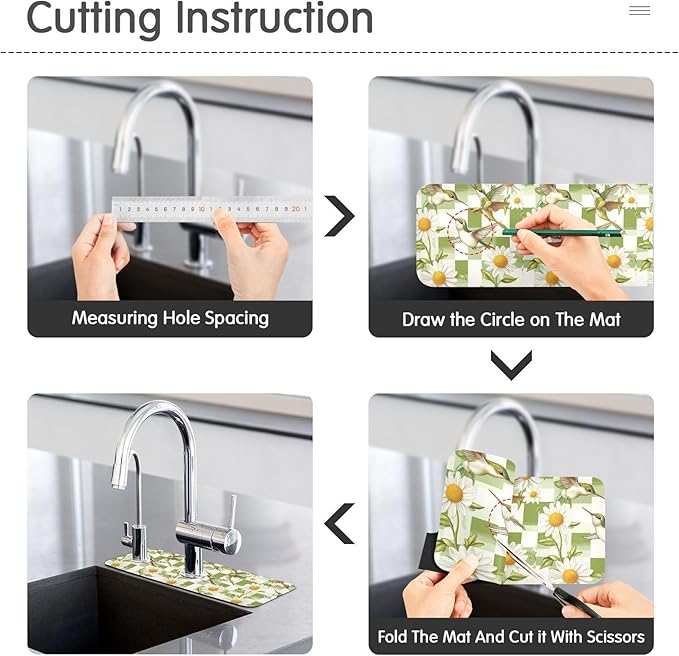 Checkered Green and White Hummingbirds Daisy Kitchen Sink Splash Guard Sink Faucet Mat Faucet Handle Drip Catcher Drain Mats for Kitchen Bathroom