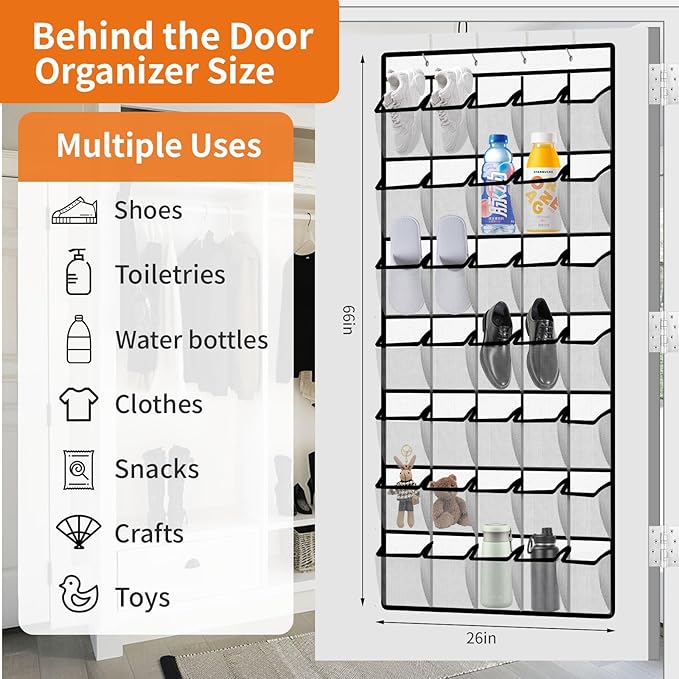 Lovetorejin 35-Pocket Over the Door Shoe Organizer - Large Mesh Hanging Shoe Rack for Closet, Dorm & Bathroom, HeavyDuty Storage Holder with 4 Metal Hooks, Space Saving Shoe Organizer