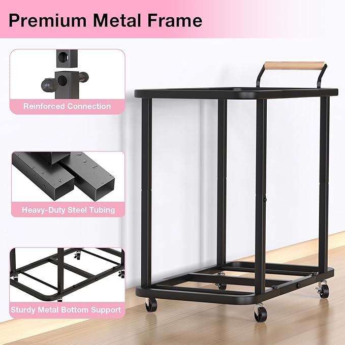 230L (60 Gal) Extra Large Fashion Laundry Sorter 3 Section with Lid, Rolling Laundry Basket Hamper with Handle, Laundry Organizer Storage Cart with Sturdy Metal Frame for Laundry Room,Hotel,Pink