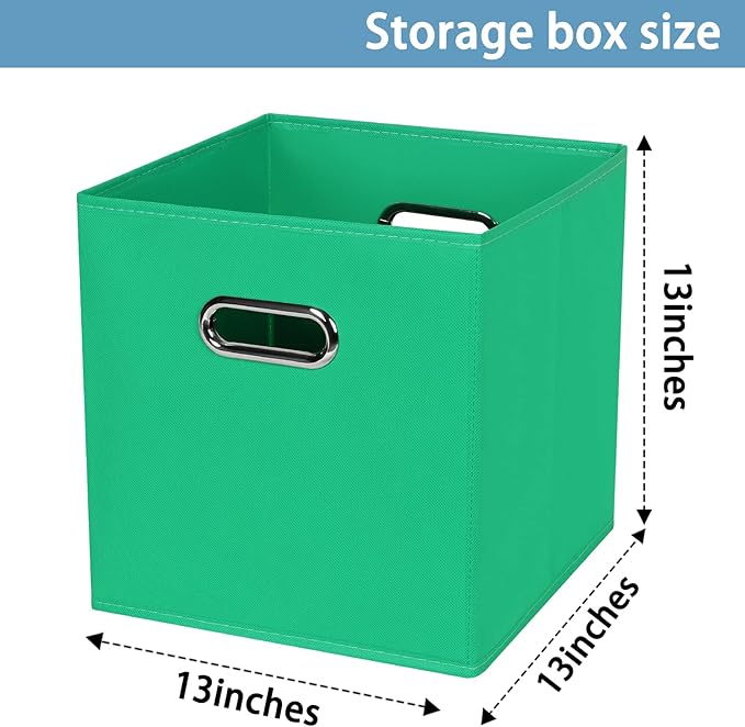 Black Fabric Cubby Storage Bins,13x13x13 Inches,Cube Organizer Bin Foldable Storage Boxes with Dual Handles Fabric Organizer Box and collapsible Storage basket,Set of 3,Green