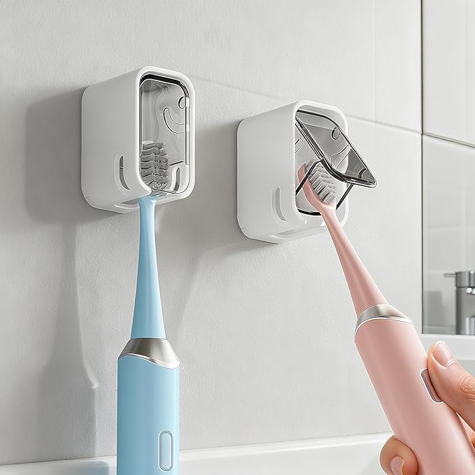Toothbrush Holders for Bathroom, Travel Toothbrush Head Covers Caps Wall Mounted Toothbrush Holder Single Slot Toothbrush Dispenser Storage Organizer for Travel, Camping, Family, Business 2 PCS