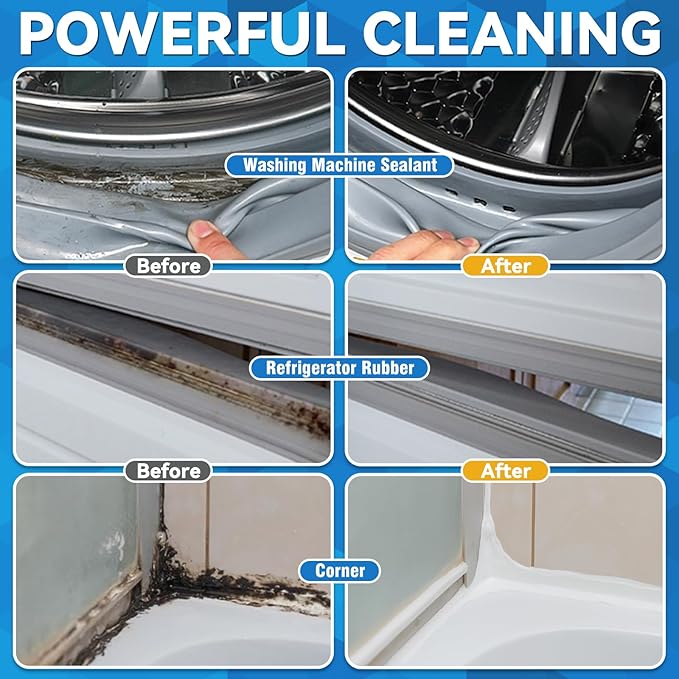 Mold Stain Cleaner, 8 Floz Washing Machine Cleaner Gel with Brush, Household All-Purpose Cleaner Highly Effective in Penetrating for Grout, Fridge, Bathroom, Shower, Front Load Washer, Tile Bathtub