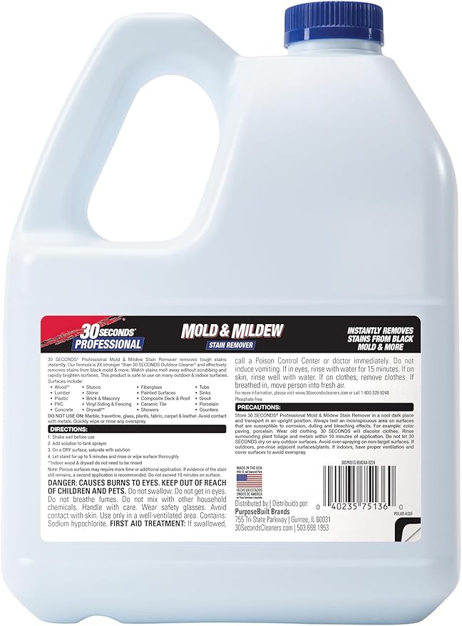30 SECONDS Pro Mold and Mildew Stain Remover | Scrub Free | Brighter Results Instantly | Ready To Use | 1 Gallon (4 PACK)
