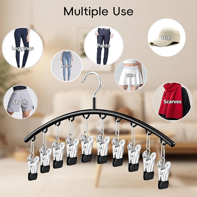 TomCare 4 Pack Space Saving Hangers，2Pack Tank Top Hanger and 2Pack Leggings Organizers for Closet Pants Hangers with 20 Clips Bra Organizers with 16 Hooks Stainless Steel Hanging Closet Organizer