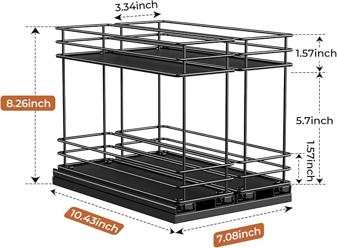Pull Out Spice Rack Organizer for Cabinet, Slide Out Spice Racks, Easy to Install, 7.08" Wx10.43 Dx8.26 H, 2 Drawers 2 Tiers(Black)