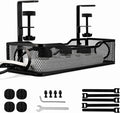 Under Desk Cable Management Tray Small – Clamp-Mounted Wire Organizer & Cord Management Under Desk Holder, No-Drill Metal Cable Tray for Home Office (Black)
