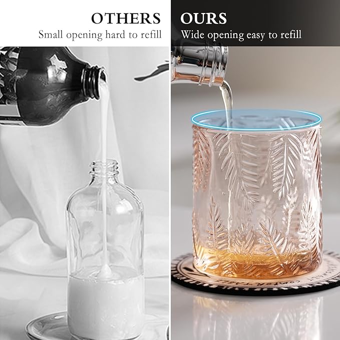 Glass Foam Soap Dispenser for Kitchen & Bathroom - Refillable Lotion Dispenser with Large Gold Pump (Leaf Pattern-Pink)