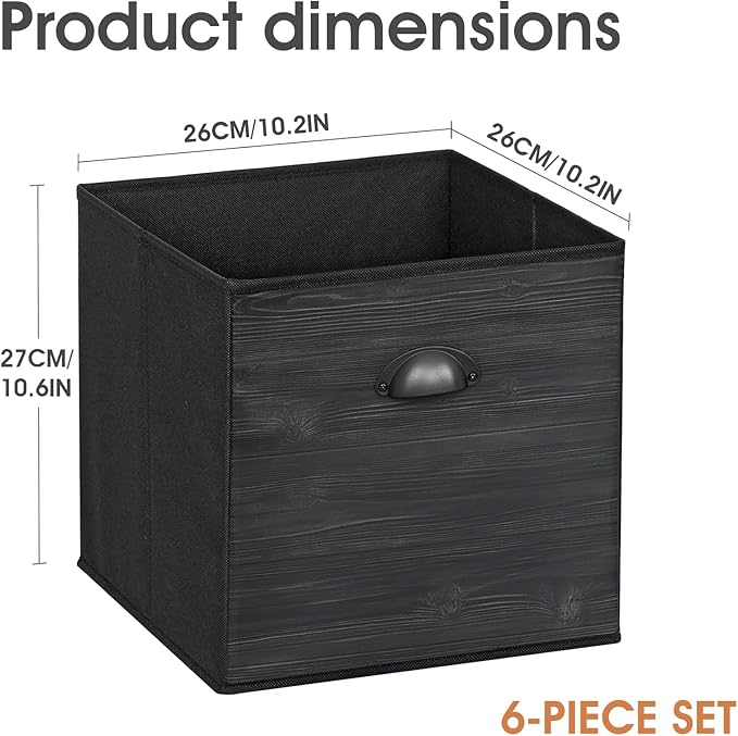 homyfort Cube Storage Organizer Bins, 11x11 Inch Bins Baskets Box for Cube Storage, Made from Natural Bamboo and Sturdy 210D Oxford Fabric, Set of 6, Beige