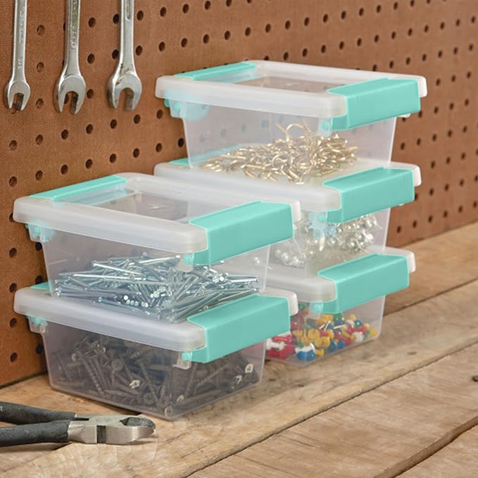 Sterilite 24-Pack Clip Box, Stackable Clear Plastic Bins with Latching Lids, Mini - Writing, Arts or Crafts Supplies Storage Containers for Home, Office, Classroom and Workshop Organization