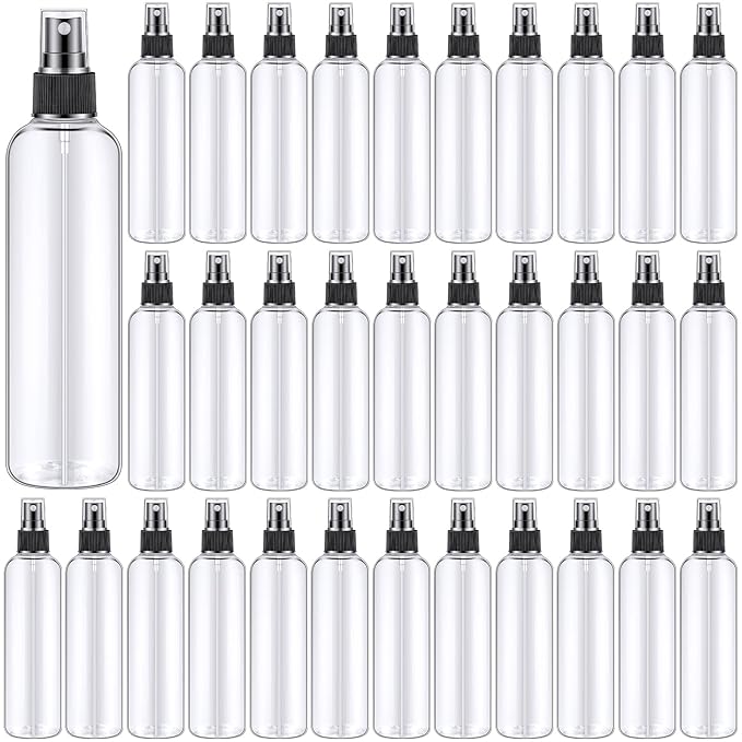 Eccliy 32 Pcs 8 oz Spray Bottles Fine Mist Plastic Spray Bottles Clear Empty Sprayer Hairs Refillable Travel Sprayer with Pump Cap for Cleaning Oils Travel Perfumes(Black,Clear)