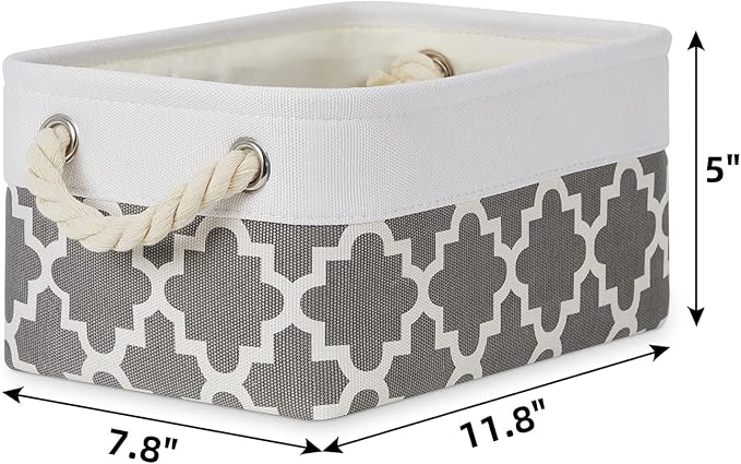 Bidtakay Small Storage Basket Cute Storage Bins Collapsible Fabric Basket Set of 6 Canvas Organizer Bin Empty Gift Baskets Baby Nursery Toys 11.8 X 7.8 X 5 Inches(White&Quatrefoil Grey)