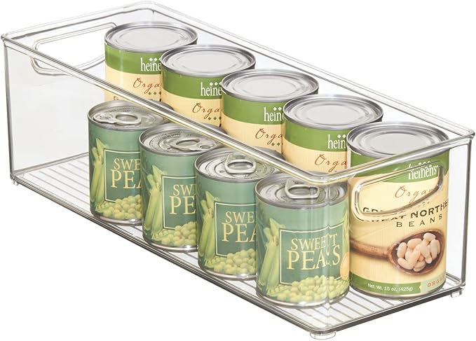 mDesign Plastic Stackable Kitchen Organizer - Storage Bin with Handles for Refrigerator, Freezer, Cabinet, and Pantry Shelves Organization - Food Container - Clear