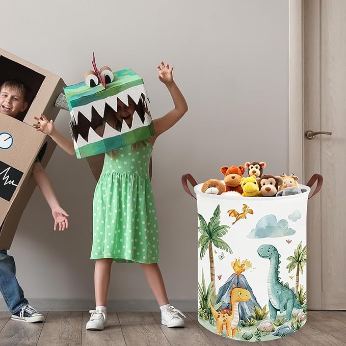 Dinosaurs Baby Laundry Hamper,Collapsible canvas laundry basket,Dinosaur Baskets for Boys,Dragon dirty clothes basket,Baby Room decor(Roaring dinosaur)