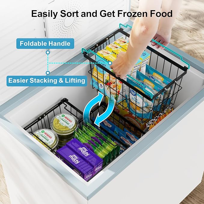 iSPECLE Freezer Organizer Bins - 5 Pack Adjustable Width for 5 to 7 Cu.Ft Chest Freezers, Stackable Wire Storage Baskets, Assembly Required, Black