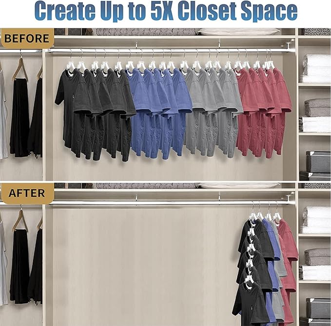 Closet Space Saving Hanger Hooks 90 Pack Heavy Duty, Triple Cascading Clothes Hangers Connector Hooks. Plastic Extender Organizer Hangers Space Saving for Clothes Space Saver for Accessories